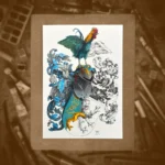 Rycina do kolorowania, format A4, Herb z lwem i kogutem