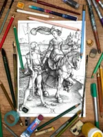 Dama na koniu i lancknecht, format A4 (PO1.M) - obrazek 2