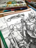 Dama na koniu i lancknecht, format A4 (PO1.M) - obrazek 3