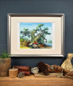 Pejzaż wiejski z drzewem, postacią i psem, format A4 (PE.W4.M) - obrazek 4