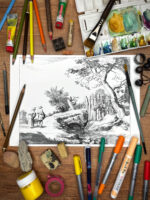 Pejzaż wiejski z mostkiem, format A4 (PE.W5.M) - obrazek 2