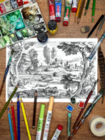 Pejzaż z parą i zamkiem w tle, format A4 (PE.Z4.M) - obrazek 2