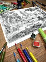 Pejzaż z parą i zamkiem w tle, format A4 (PE.Z4.M) - obrazek 3