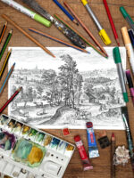 Pejzaż wiejski z osiołkiem i krowami, format A4 (PE.W1.M) - obrazek 2