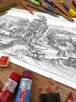 Pejzaż wiejski z osiołkiem i krowami, format A4 (PE.W1.M) - obrazek 3