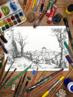 Pejzaż z wieżą i zamkiem, format A4 (PE.Z3.M) - obrazek 2