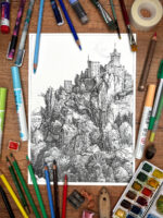 Pejzaż z zamkiem na skale, format A4 (PE.Z2.M) - obrazek 2