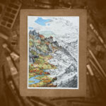 Pejzaż alpejski z zamkiem na zboczu góry, format A4 (PE.A1.M)